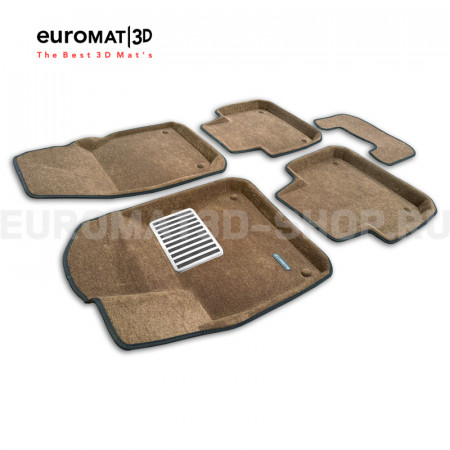 Текстильные 3D коврики Euromat3D Lux в салон для Porsche Cayenne (2018-) № EM3D-004106R Коричневые